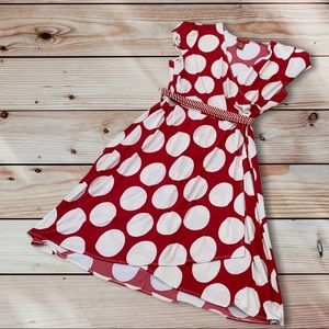 Red & Cream Faux-Wrap Dress